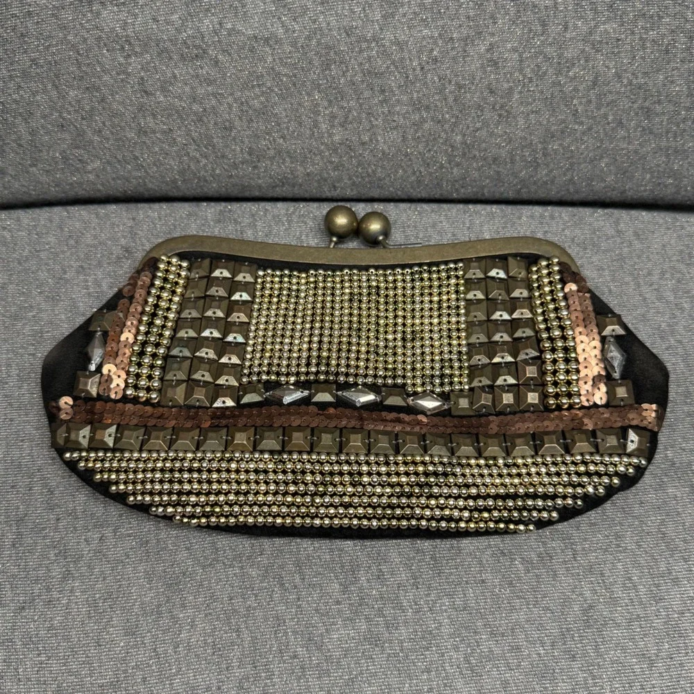 Boho Beaded Clutch Evening Bag Black Chicos Small - Picture 4 of 6